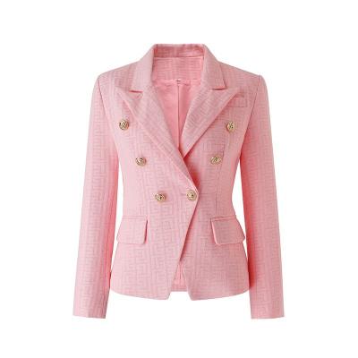 China 2022 Breathable Pink Color Custom Logo Jacquard Color Custom Crop Blazer Slim Elegant Coat Ladies Blazers For Women for sale