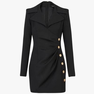 China Custom Made Breathable Tight Fit Dress Ladies Long Sleeve Sexy Bodycon Blazer Dress Black Color For Women for sale