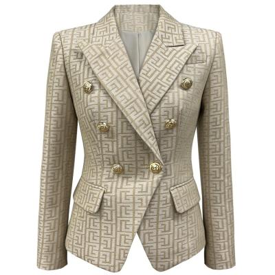 China Full Jacquard Regular Custom Logo Over The Top Ladies Slim Fit Double Breasted Business Office Blazer For Women for sale