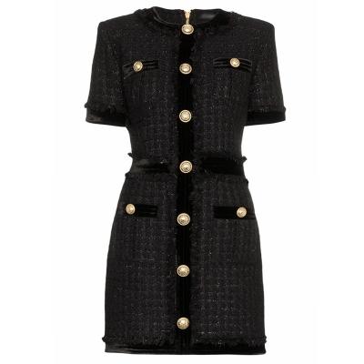 China Wholesale Regular Fit Black Sexy Slim Bodycon Dress Midi Color Tweed Casual Dress For Women for sale