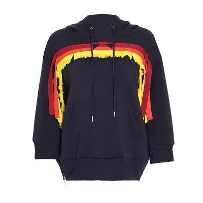 China custom Anti-wrinkle patchwork logo plus over size long pullover hoodie for women thick cotton women sweatshirt hoodie for sale