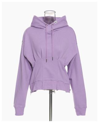 China Custom Simple Purple French Thin Size Anti-wrinkle Solid Color Terry Logo Hooded Cotton Zip Up Women Side Sweatshirt Oversized Hoodie for sale