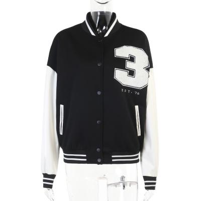 China Breathable custom letter logo patch letter oversized streetwear woolen womens bomber varsity jacket for ladies for sale