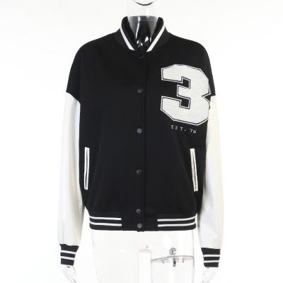 China Breathable Custom Letterman Letterman Leather Jacket Oversize Patch Chenille Number Logo Baseball Jacket Classic Women for sale