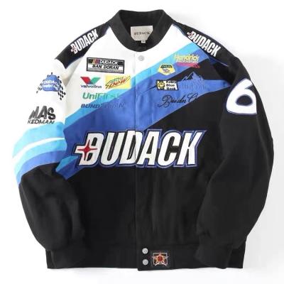 China QUICK DRY custom logo pure cotton plus size embroidery patch blue cartoon motorcycle racing car unisex jackets for sale