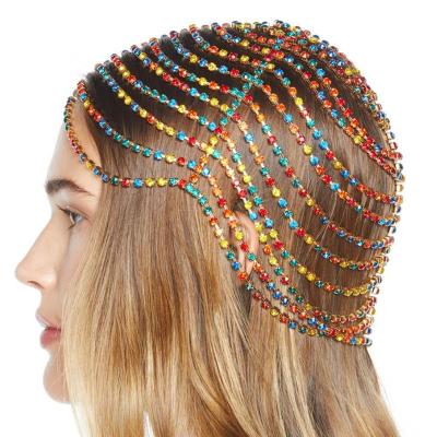 China Colorful Handmade Headpiece Boho Rhinestone Bridal Headband Jewelry For Women Luxury Crystal Chain Flapper Wedding Hair Accessories for sale