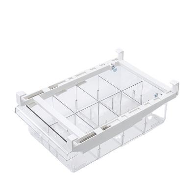 China Viable 8 Grids PET Plastic Storage Racks Food Organizer Bins Fridge Drawer Transparent Adjustable Stackable Storage Container Box for sale