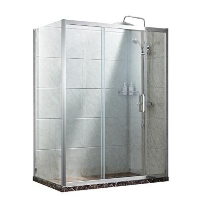 China Modern Custom Aluminum Chrome Profile Shower Box Bathroom Enclosure Tempered Glass L Shape Shower Rooms for sale