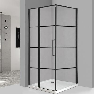 China Modern Black Shower Enclosure With Open Pivot Shower Door Aluminum Profile Shower Cubicle for sale