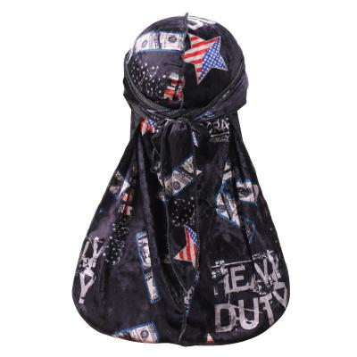 China Unisex Head Wrap Men Velvet Durag Turban Hair Accessories Hip Hop Long Tail Straps Do Doo Silky Durags for sale