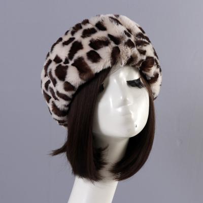 China Winter Warm Leopard Print Hair Accessories Wholesale Faux Rabbit Hair Fur Headband For Women Winter Headband for sale