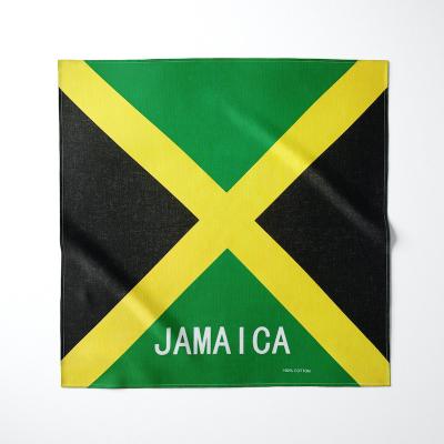 China Hot Trendy Organic Cotton Logo Jamaica Flag Custom Bandana OEM Square 100% 55*55cm for sale