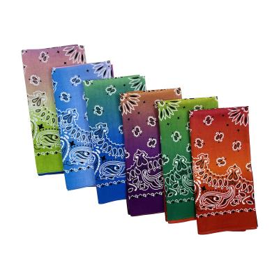 China 100% Cotton Ombre Square Bandanas Multicolor 22X22 Gradient Colors Inch Paisley Scarf Headband Bandanas for sale