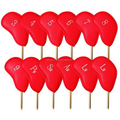 China Protect Golf Clubs Golf Club Headcovers Iron Cover Lychee Grain Iron Covers ANNIU 12pcs/set PU Leather To Protect Red for sale