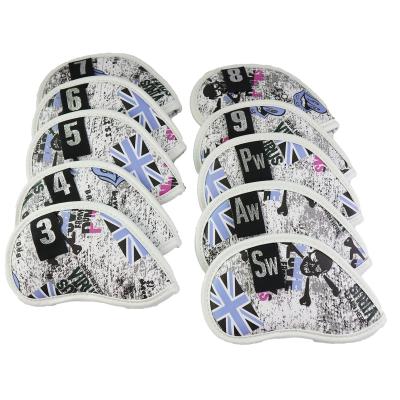 China Protect Golf Clubs Custom Wholesale Embroidery Skull Wedge Leather Cap Set Golf Club Head Iron Cover Headcover for sale