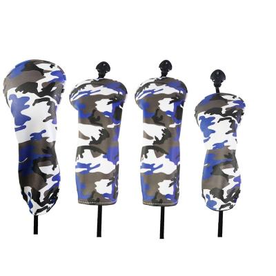 China Protect Golf Clubs Golf Club Headcovers Driver Fairway Wooden Camouflage Camouflage PU Leather Club Cover Protect Custom Blue 135UT Nylon for sale