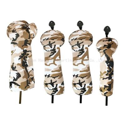 China Protect Golf Clubs Golf Club Headcovers Driver Fairway Wood Hybrid UT Camouflage PU Leather Club Cover To Protect Custom Brown 135UT for sale