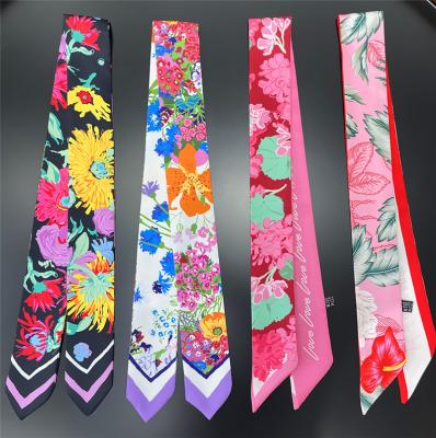 China C206 New Spring and Summer Twill Silk Scarf Women's Long Neck Hair Decorate Luxury Long Scarf Outdoor Soft Headband Lady Small for sale