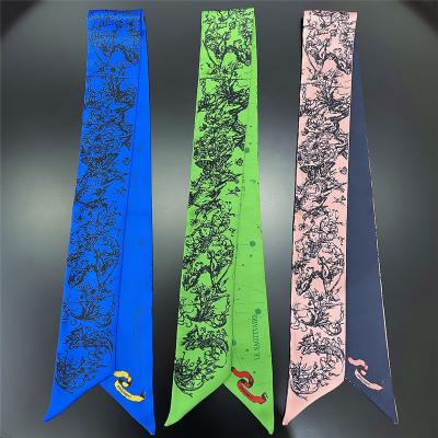 China T409 tarot long mulberry sash ribbon purse skinny scarf head imitation silk wraps wholesale brand printing for sale