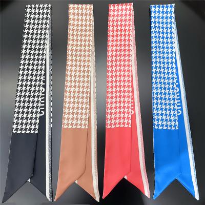 China Brand T406 Houndstooth Sale Designer Scarves Luxury Custom Turkish Twill Silk Narrow Long Pattern Silk Scarf for sale