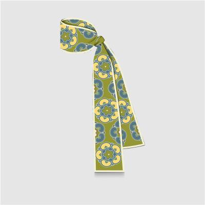 China P54 120cm*8cm Retro Dunhuang Flower Women Girl Green Classic Art Silk Scarf Narrow Small Long Scarves Bag Main Ribbons for sale