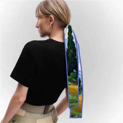 China P03 Van Gogh New Arrival Designer Luxury Satin Long Scarf Oil Painting Custom Long Digital Printing Satin Silk Scarf for sale