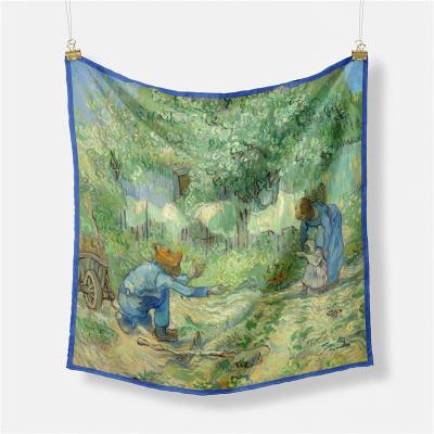 China Lady Vintage Square Neck Silky Silky Scarf Art Print Women Scarves 53cm*53cm Vincent van Gogh Toddler Square A45 Wholesale Oil Painting for sale