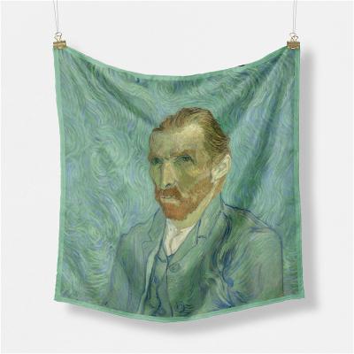 China New Fashion Vincent Van Gogh Self Portrait Figure Oil Painting Women Square A150 Sale 53cm*53cm Square Scarves Polyester Warm Silk Scarf for sale