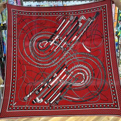 China 13009 Square Rope Print 130cm*130cm Hand-Rolled Brand Square Scarf Women Autumn Winter Shawls Hijab Twill Cashmere Fashion Silk Scarves for sale