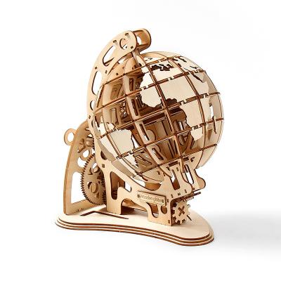 China Cartoon Toy For Kids And Adults Laser-Cut Mechanical Wooden Globe 3D Puzzle Model Kits Toys for sale