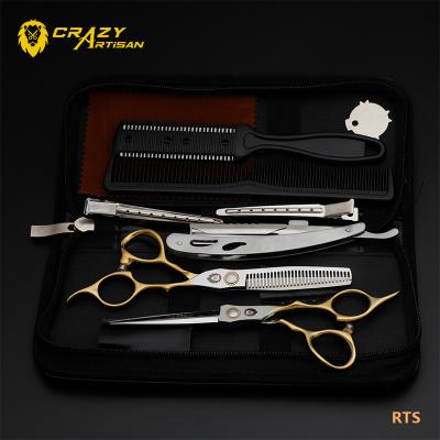 China Crazy 440C Budget Hair Scissors OEM Scissors Crazy Craftsman Gold Golden Barberia Thinning Tijeras Scissors for sale