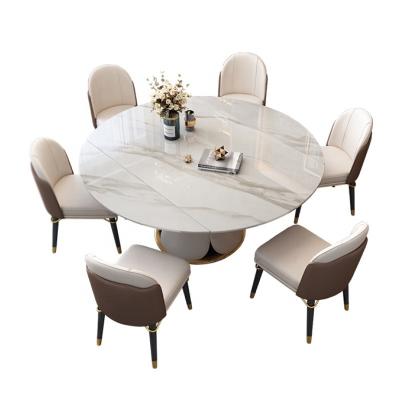 China Extendable Modern Furniture Dinner Room Table and Chairs Dining Table Set Rock Slab Material 6 Retractable Dining Chair for sale