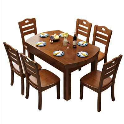 China Chinese Style Foldable Furniture Folding All Solid Wood Round Dining Table and Chair Combination Apartment Dining Table Suits for sale