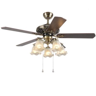 China Industrial Home Minimalist Vintage Wood And Metal Mute Living Room Dining Room Fan Light for sale