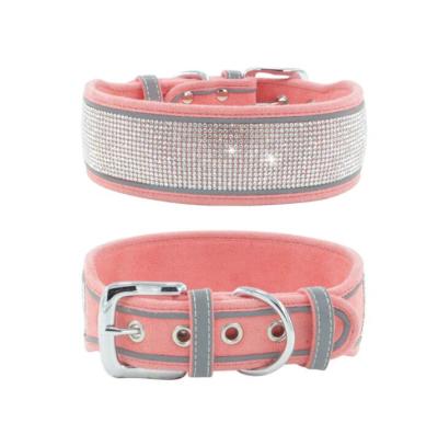 China New 2021 JEWELED Pet Collars Water Diamond Dog Collars Large and Medium Suede Dog Collar Canine Leash for sale