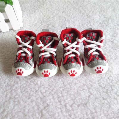 China Fashion Viable Plaid Weave Dog Shoes Spring And Summer Doggy Lovely Paw Printed Sports Shoe For Small Dogs Outdoor Rubber Shoes for sale