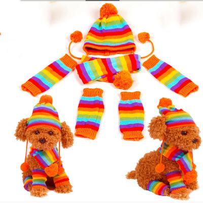 China Sustainable Christmas Dog Clothes Winter Warm Pieces Scarf Hat Foot Cover Dog Sweater Supplies Set The Three Pieces for sale