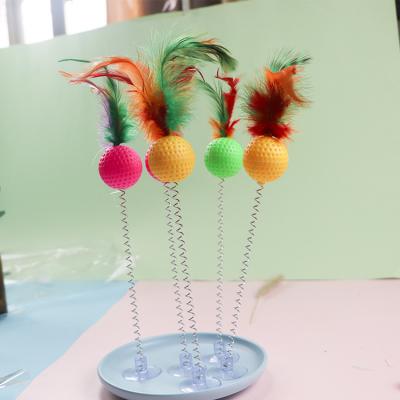 China Viable Funny Cat Teaser Stick Interactive Pet Toys With Ball Cat Sucker Spring Toys Pet Toys Supplies for sale