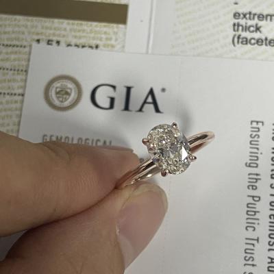 China CLASSIC GEMS HQ 1.5 Carat Cut Oval GIA Natural Diamond 14K Rose Gold Engagement Ring For Women for sale