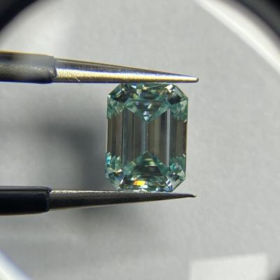 China 3 Carat Emerald Color Light Blue Moissanite 9*7mm Game Or Fire Cut Synthetic Moissanite Stone For Ring for sale