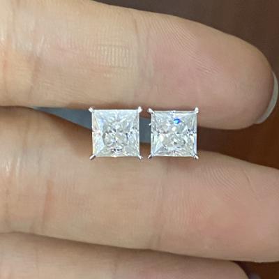 China Real CLASSIC custom made 10K white gold stud earring women 2 carat moissanite princess cut earring for sale