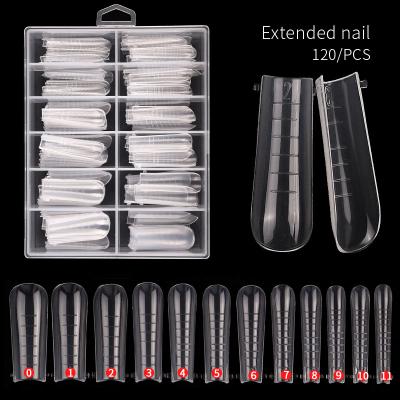 China Finger Nail Art 120 Pieces/Box Transparent Crystal Extended ABS Ladder Nail Template False Nail Glue Size 12 for sale