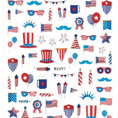 China Nail Salon Nail Art Sticker For Independence Day 12 Colors Flag Hat iamge Print Individual Glue Nail Art Decals for sale