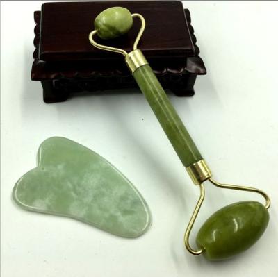 China Hot Selling Face Lift Double Roll Pure Jade Massage Handheld Facial Roller For Face Beauty for sale