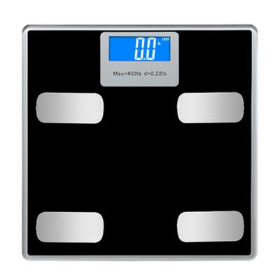 China Tempered Glass +Aluminum+ ABS Plastic Body Fat Scale Black Connected to Mobile APP for Electronic BMI Bathroom Scale Testing Digital Scale for sale