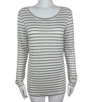 China Viable Comfortable Ladies Wear Striped Basic Causal Long Sleeve Canvas Ladies' Blouses for sale