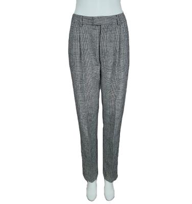 China Check Washable Stylish Women Causal Pleated Work Pants Trousers With Pockets for sale