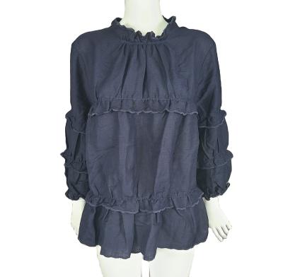 China New Design Washable Women's Tendrils Causal Canvas Blouse Lantern Long Sleeves for sale