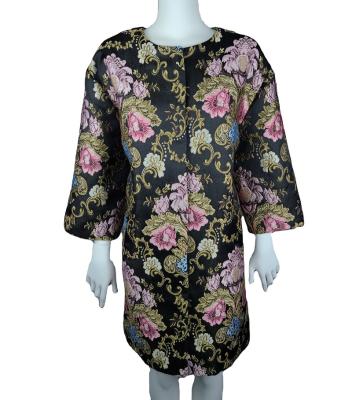 China Elegant high quality custom made floral jacquard embroidered ladies long jacket coat liner with lining for sale