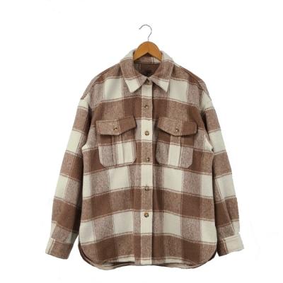 China Undetermined chinese suppliers stylish classic winter clothes check oversized women plaid shirt wool jacket with pockets for sale